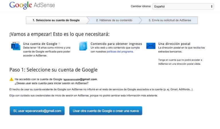 adsense primer paso